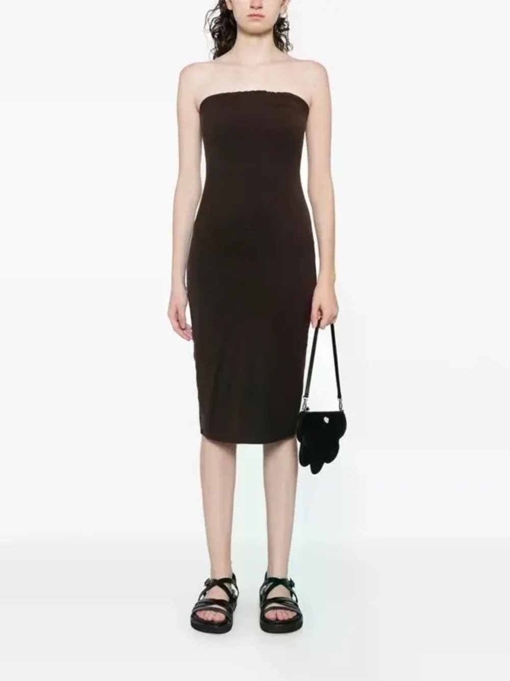 Reformation Etta Knit Dress in a rich chocolate brown shade (129)